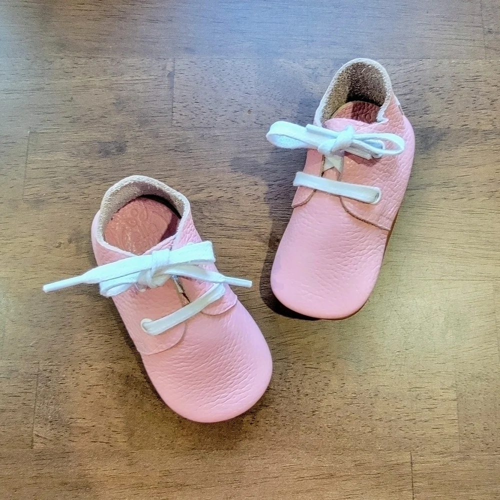 Ella Bonna Pink Baby Shoes Leather Rubber Soles Moccasins Loafers Girl Size 5.5